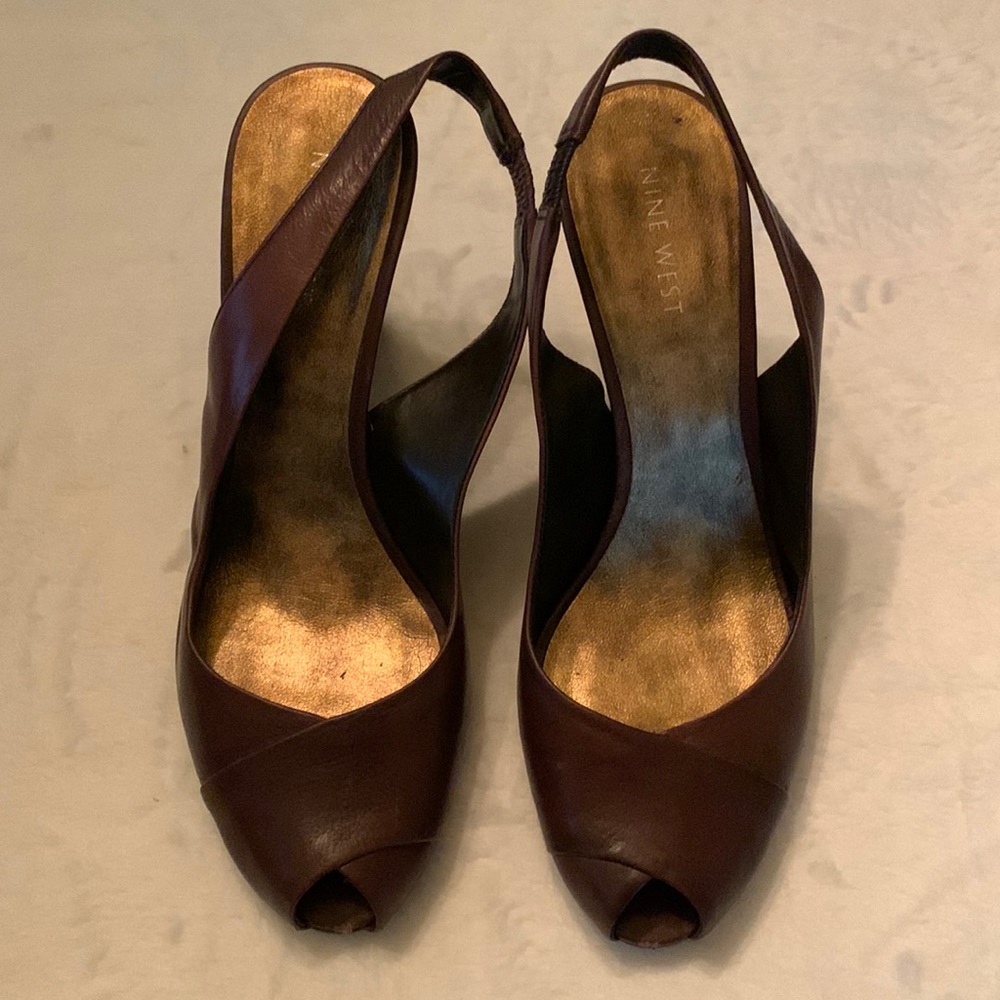 Nine West brown leather wedges, size 7.5